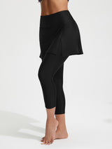 Black Baleaf UPF 50+ high-rise skirted swim capri pants, 20" length. #color_Black