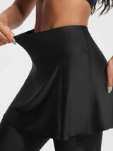 Black Baleaf UPF 50+ skirted swim pants featuring a high-rise waistband and 20" length. #color_Black