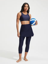 Baleaf UPF 50+ high-rise 20-inch navy blue skirted swim pants with built-in leggings. #color_Navy
