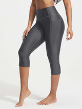UPF50+ 18" high rise grey swim capris with tummy control and pocket. #color_Dark Gray