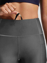 Dark grey UPF50+ high-rise swim capris showing side pocket and waistband drawstring. #color_Dark Gray