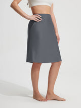 Baleaf grey UPF 50+ high-rise swim skirt with slant pockets and 23" length. #color_Dark Gray