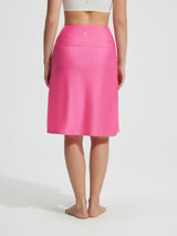 Baleaf bright pink UPF 50+ high-rise swim skirt with slant pockets, 23-inch length. #color_Hot Pink