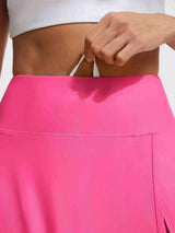 Baleaf pink high-rise swim skirt 14" waistband & liner detail #color_Hot Pink