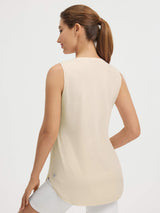 Baleaf UPF 50+ lightweight tank top in beige with curved high-low hem #color_Khaki
