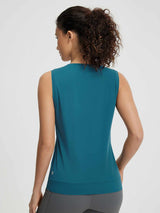 Baleaf ultra-soft workout crewneck tank top for women, back view in teal. #color_Deep Blue