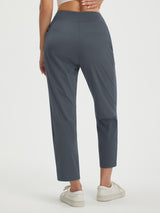 Petite women's 25" ankle length pull-on travel pants in charcoal grey #color_Dark Gray
