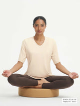 Baleaf beige UPF 50+ V-neck half sleeve athletic shirt for yoga. #color_Beige