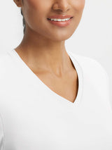 Baleaf white UPF 50+ athletic shirt with V-neck and half sleeves #color_White