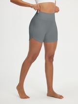 Baleaf grey 5" high-rise biker shorts with 4-way stretch & curved split hem. #color_Gray