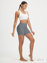 Baleaf grey 5" high-rise biker shorts, curved hem, stretchy fabric. #color_Gray