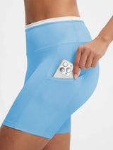 Baleaf ultra-soft light blue 6" biker shorts with phone pocket #color_Light Blue