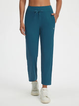 Baleaf ultra-soft teal high-rise 25" pants with zipper pockets. #color_Deep Blue