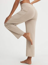 Baleaf Ultra-Soft beige 25" high-rise wide leg pants with deep side pockets. #color_Khaki