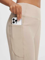 Baleaf beige ultra-soft high-rise wide leg pant pocket with phone. #color_Khaki