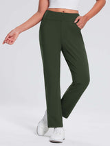 Women's dark green fleece-lined tapered jogger pants with pockets, perfect for cool weather. #color_Army Green