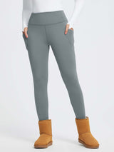 Grey high-waist thermal fleece yoga leggings with side pockets #color_Dark Gray
