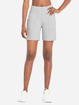 Light gray Laureate 3-Pocket Athletic Shorts for women with a high rise and 7" inseam. #color_Light Gray