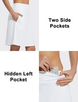 White Laureate UPF50+ Pleated Skort with two side pockets and a hidden left pocket. #color_White