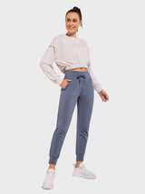 Laureate Petite tapered joggers in blue, drawstring waist, tapered legs. #color_Sea Blue
