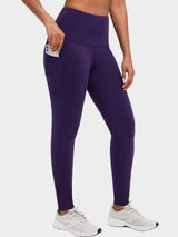 Deep purple high waisted fleece leggings with phone pocket. #color_Dark Purple