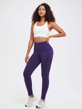 Purple brushed fleece high-waisted yoga leggings with pockets for women #color_Dark Purple