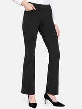 Black yoga micro-work flared pants with professional belt loops and pockets for versatility. #color_Black
