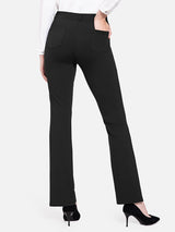Black Yoga Micro Work Flared Pants, high waist, flared leg, back pockets. #color_Black