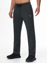 Men's charcoal fleece-lined water-resistant straight leg pants with drawstring. #color_Dark Gray