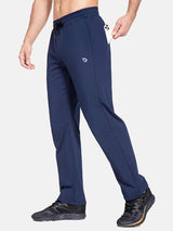 Men's navy fleece-lined straight leg pants with zippered smartphone pocket #color_Navy Blue
