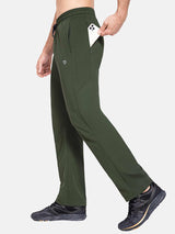 Man putting smartphone in side zipper pocket of Baleaf army green fleece lined pants