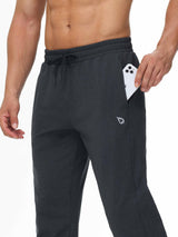 Dark grey men's fleece-lined straight leg athletic pants with phone pocket. #color_Dark Gray