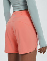 Women's high-waisted coral running shorts with 5" inseam, quick-dry fabric and back zip pocket. #color_Pink