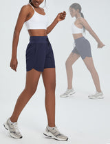 Navy blue women's quick-dry running shorts, 5" inseam, high-waisted with drawstring, active fit. #color_Navy Blue