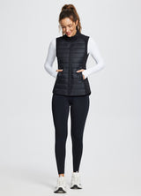 Black slim-fit quilted puffer vest for running #color_Black
