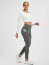 Grey fleece-lined 25 inch yoga leggings with high waistband and side pockets #color_Dark Gray