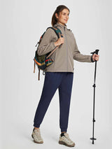 Women's navy blue drawstring fleece jogger pants for hiking #color_Navy Blue