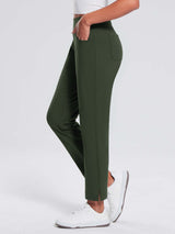 Women's olive green fleece-lined tapered jogger pants with pockets and side slit detail. #color_Army Green