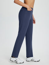 Women's navy blue straight-leg fleece golf pants with pockets #color_Navy Blue
