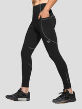 Men's black winter fleece-lined cycling tights with pockets and reflective details. #color_Dark Gray
