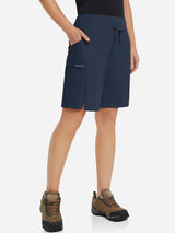 Women's navy blue 9" quick-dry Bermuda hiking shorts with drawstring waist and zipper pockets #color_Navy Blue