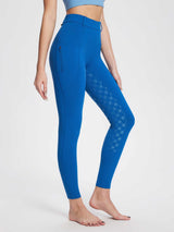 Women's blue fleece equestrian breeches with full seat silicone grip and zippered pocket. #color_Quartz Blue