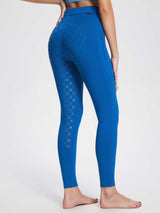 Blue women's fleece equestrian breeches with diamond silicone full seat grip and zip pocket. #color_Quartz Blue