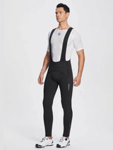 Men's black fleece cycling bib tights featuring reflective accents for winter riding. #color_Black