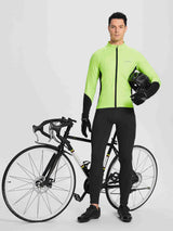 Men's BALEAF black fleece bib cycling tights with neon jacket. #color_Black