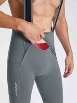 Men's grey fleece bib cycling tights with side pocket and reflective detail. #color_Dark Gray