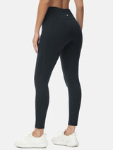 Women's black fleece-lined water-resistant running leggings with high waist & pockets. #color_Black