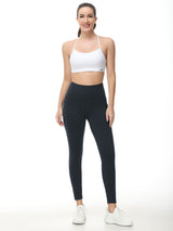 Black fleece-lined water-resistant running leggings, high waist, pockets #color_Black