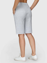Light gray women's 12" cotton bermuda shorts with a high waistband and pockets #color_Light Gray