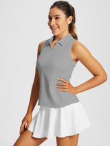 Women's grey sleeveless golf polo shirt with 1/4 zip collar #color_Light Gray